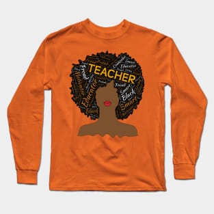 Black Teacher Natural Hair Afro Long Sleeve T-Shirt